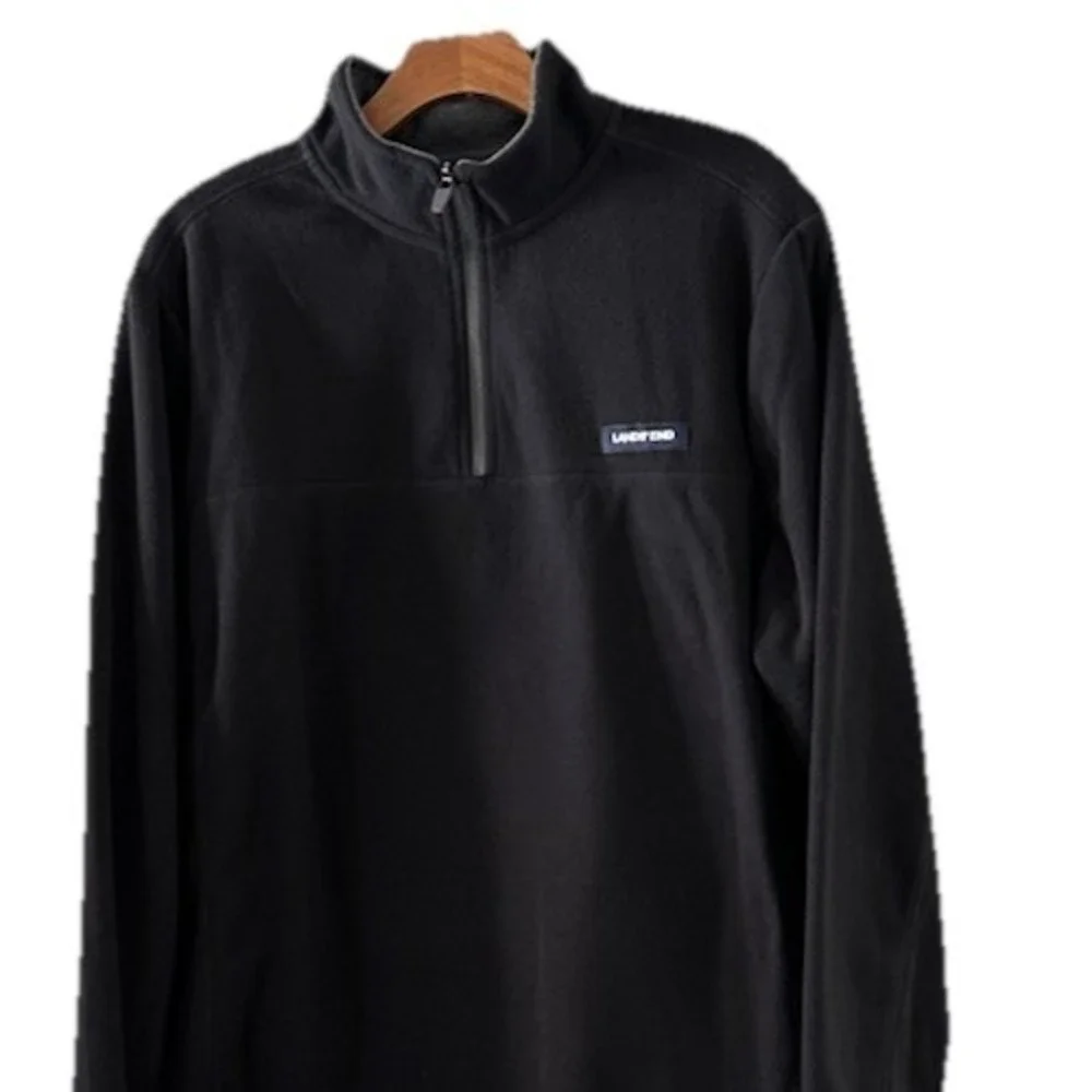 Lands End Men's Tall Anyweather Quarter Zip Fleece Pullover Black Medium New